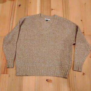 Womens sweater American Eagle Waffle V-Neck Sweater Size M Oversized Tan Brown